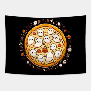 Funny Pizza Halloween with Pumpkin and Ghost Tapestry