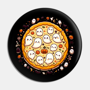 Funny Pizza Halloween with Pumpkin and Ghost Pin
