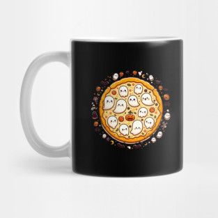 Funny Pizza Halloween with Pumpkin and Ghost Mug
