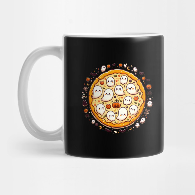 Funny Pizza Halloween with Pumpkin and Ghost by logiamerch