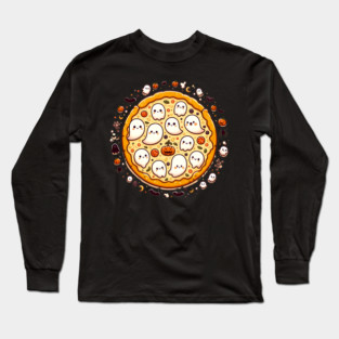 Funny Pizza Halloween with Pumpkin and Ghost Long Sleeve T-Shirt