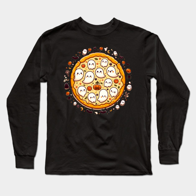 Funny Pizza Halloween with Pumpkin and Ghost Long Sleeve T-Shirt by logiamerch