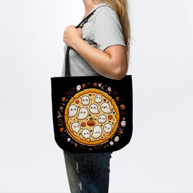 Funny Pizza Halloween with Pumpkin and Ghost by logiamerch