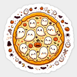 Funny Pizza Halloween with Pumpkin and Ghost Sticker