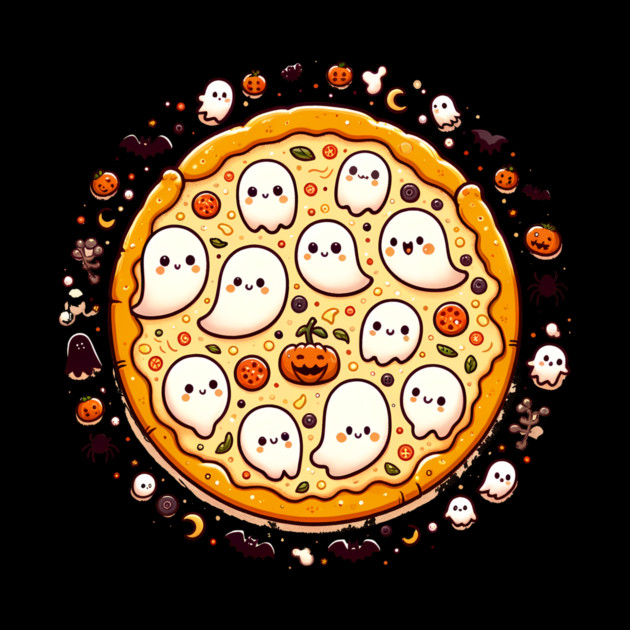 Funny Pizza Halloween with Pumpkin and Ghost by logiamerch