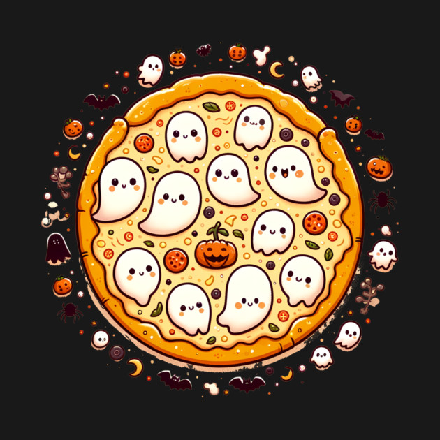 Funny Pizza Halloween with Pumpkin and Ghost by logiamerch