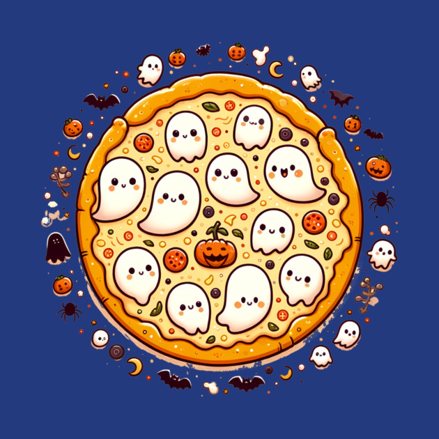 Funny Pizza Halloween with Pumpkin and Ghost by logiamerch