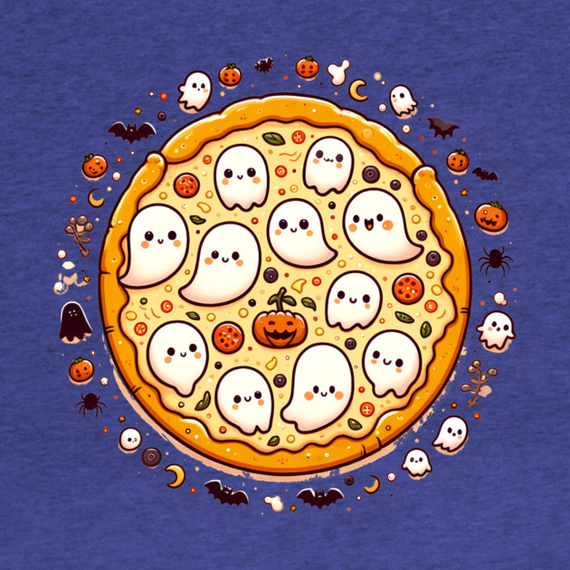 Funny Pizza Halloween with Pumpkin and Ghost by logiamerch