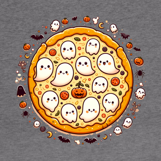 Funny Pizza Halloween with Pumpkin and Ghost by logiamerch