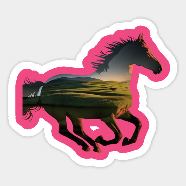 The artistic double exposure effect merges the horse overlaid with a serene landscape scene Sticker by animegirlnft