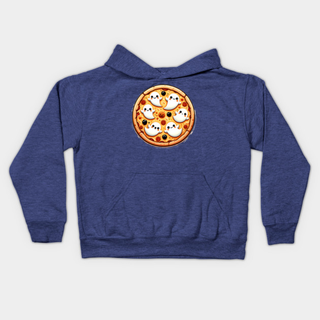 Funny Pizza Halloween with Pumpkin and Ghost Kids Hoodie by logiamerch