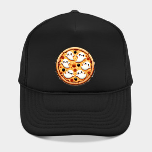 Funny Pizza Halloween with Pumpkin and Ghost Hat
