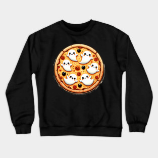 Funny Pizza Halloween with Pumpkin and Ghost Crewneck Sweatshirt
