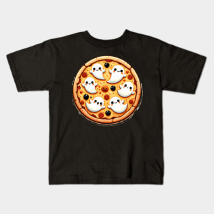 Funny Pizza Halloween with Pumpkin and Ghost Kids T-Shirt