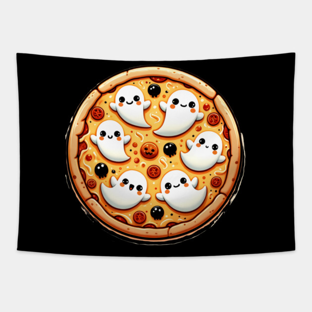 Funny Pizza Halloween with Pumpkin and Ghost Tapestry by logiamerch
