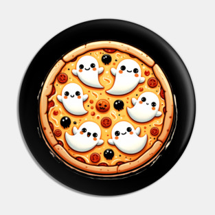 Funny Pizza Halloween with Pumpkin and Ghost Pin