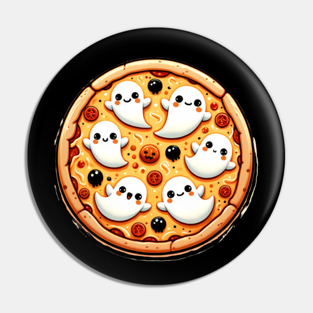 Funny Pizza Halloween with Pumpkin and Ghost Pin by logiamerch