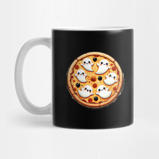 Funny Pizza Halloween with Pumpkin and Ghost Mug