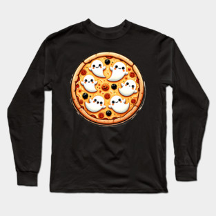 Funny Pizza Halloween with Pumpkin and Ghost Long Sleeve T-Shirt