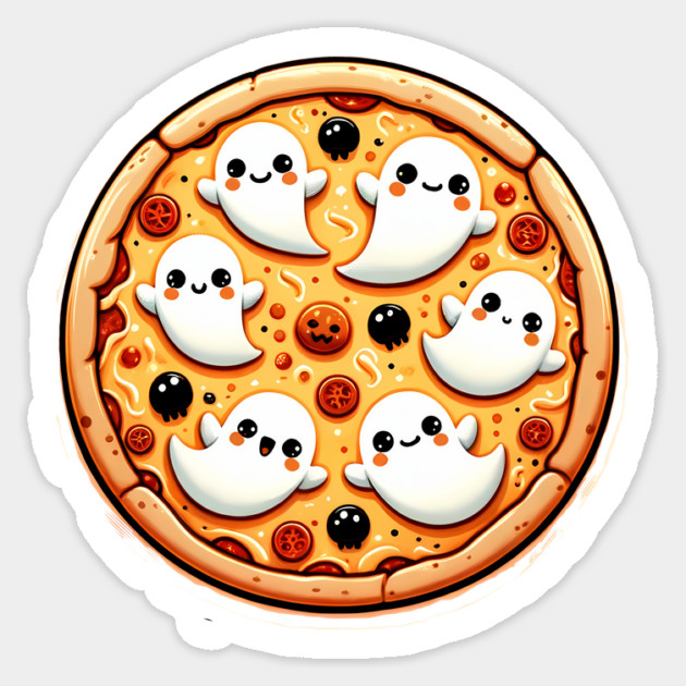 Funny Pizza Halloween with Pumpkin and Ghost Sticker by logiamerch
