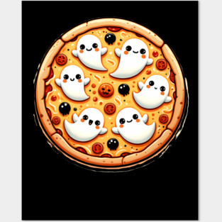 Funny Pizza Halloween with Pumpkin and Ghost Posters and Art
