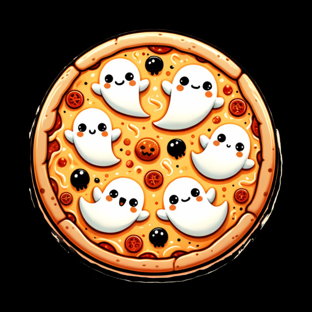 Funny Pizza Halloween with Pumpkin and Ghost by logiamerch