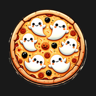 Funny Pizza Halloween with Pumpkin and Ghost T-Shirt