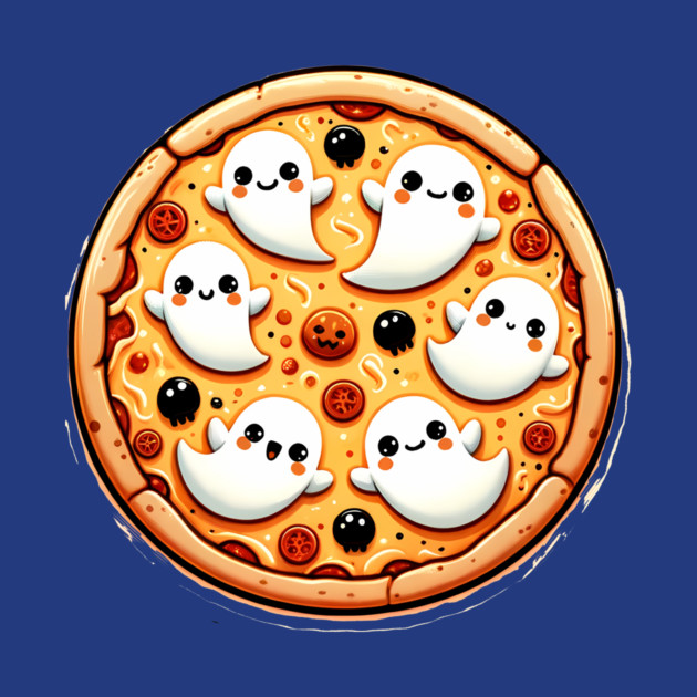 Funny Pizza Halloween with Pumpkin and Ghost by logiamerch