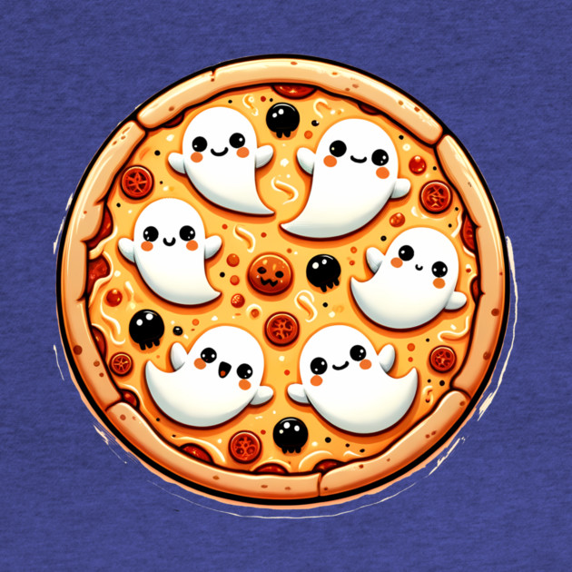 Funny Pizza Halloween with Pumpkin and Ghost by logiamerch