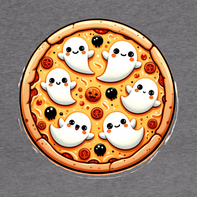 Funny Pizza Halloween with Pumpkin and Ghost by logiamerch