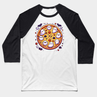 Funny Pizza Halloween with Pumpkin and Ghost Baseball T-Shirt