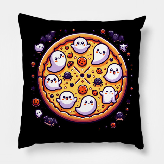 Funny Pizza Halloween with Pumpkin and Ghost Pillow by logiamerch