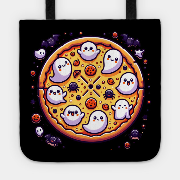 Funny Pizza Halloween with Pumpkin and Ghost Tote by logiamerch