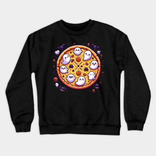 Funny Pizza Halloween with Pumpkin and Ghost Crewneck Sweatshirt
