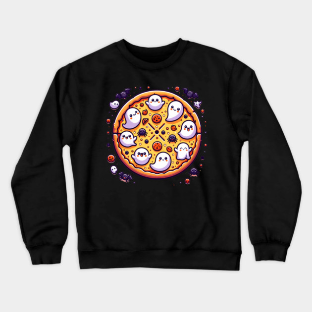 Funny Pizza Halloween with Pumpkin and Ghost Crewneck Sweatshirt by logiamerch