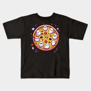 Funny Pizza Halloween with Pumpkin and Ghost Kids T-Shirt
