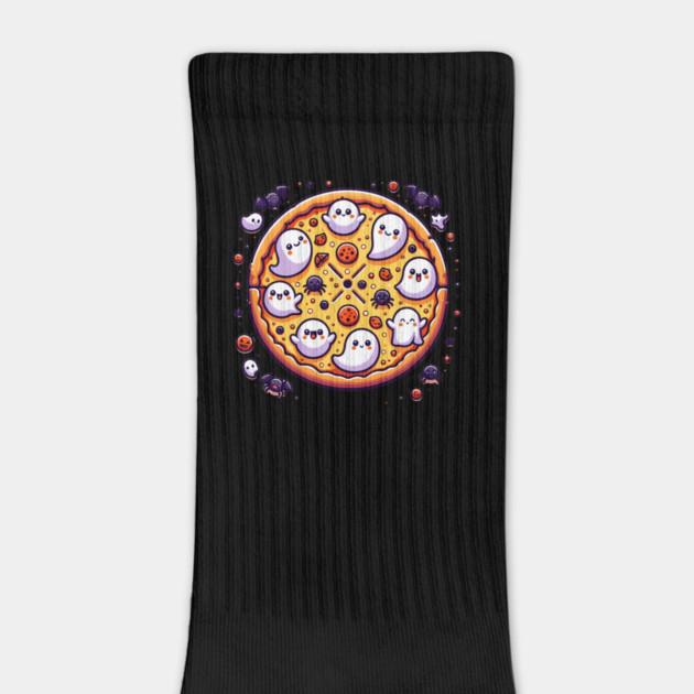 Funny Pizza Halloween with Pumpkin and Ghost by logiamerch