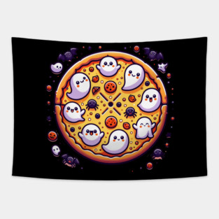 Funny Pizza Halloween with Pumpkin and Ghost Tapestry