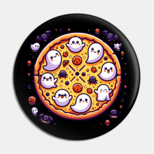 Funny Pizza Halloween with Pumpkin and Ghost Pin