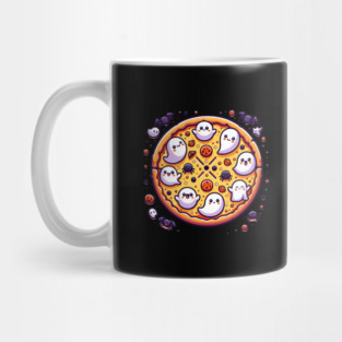 Funny Pizza Halloween with Pumpkin and Ghost Mug