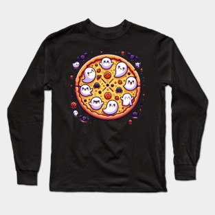 Funny Pizza Halloween with Pumpkin and Ghost Long Sleeve T-Shirt