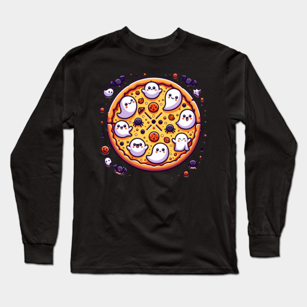 Funny Pizza Halloween with Pumpkin and Ghost Long Sleeve T-Shirt by logiamerch