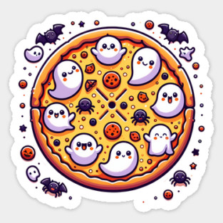 Funny Pizza Halloween with Pumpkin and Ghost Sticker