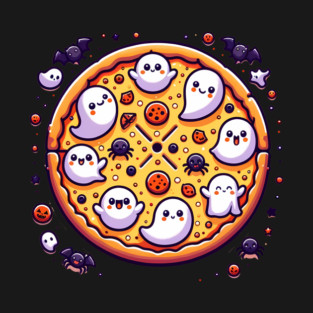 Funny Pizza Halloween with Pumpkin and Ghost T-Shirt