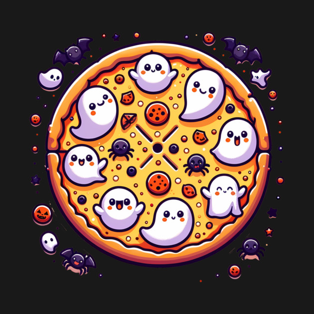 Funny Pizza Halloween with Pumpkin and Ghost by logiamerch