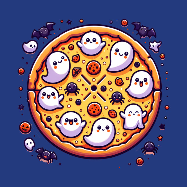 Funny Pizza Halloween with Pumpkin and Ghost by logiamerch