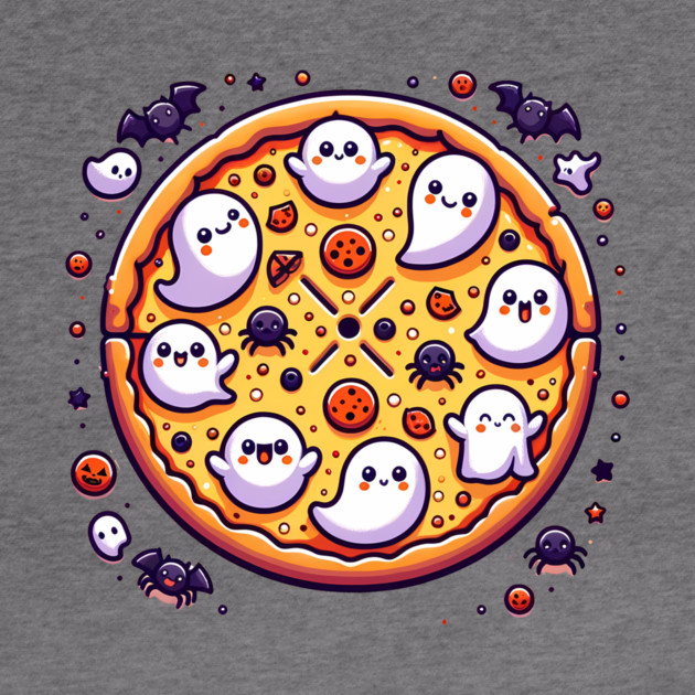 Funny Pizza Halloween with Pumpkin and Ghost by logiamerch