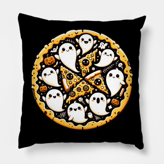 Funny Pizza Halloween with Pumpkin and Ghost Pillow by logiamerch