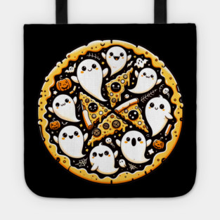 Funny Pizza Halloween with Pumpkin and Ghost Tote