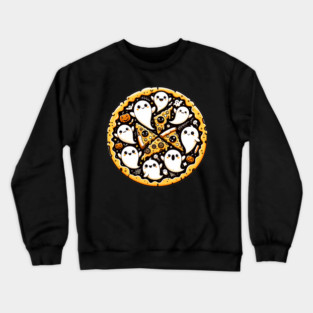 Funny Pizza Halloween with Pumpkin and Ghost Crewneck Sweatshirt